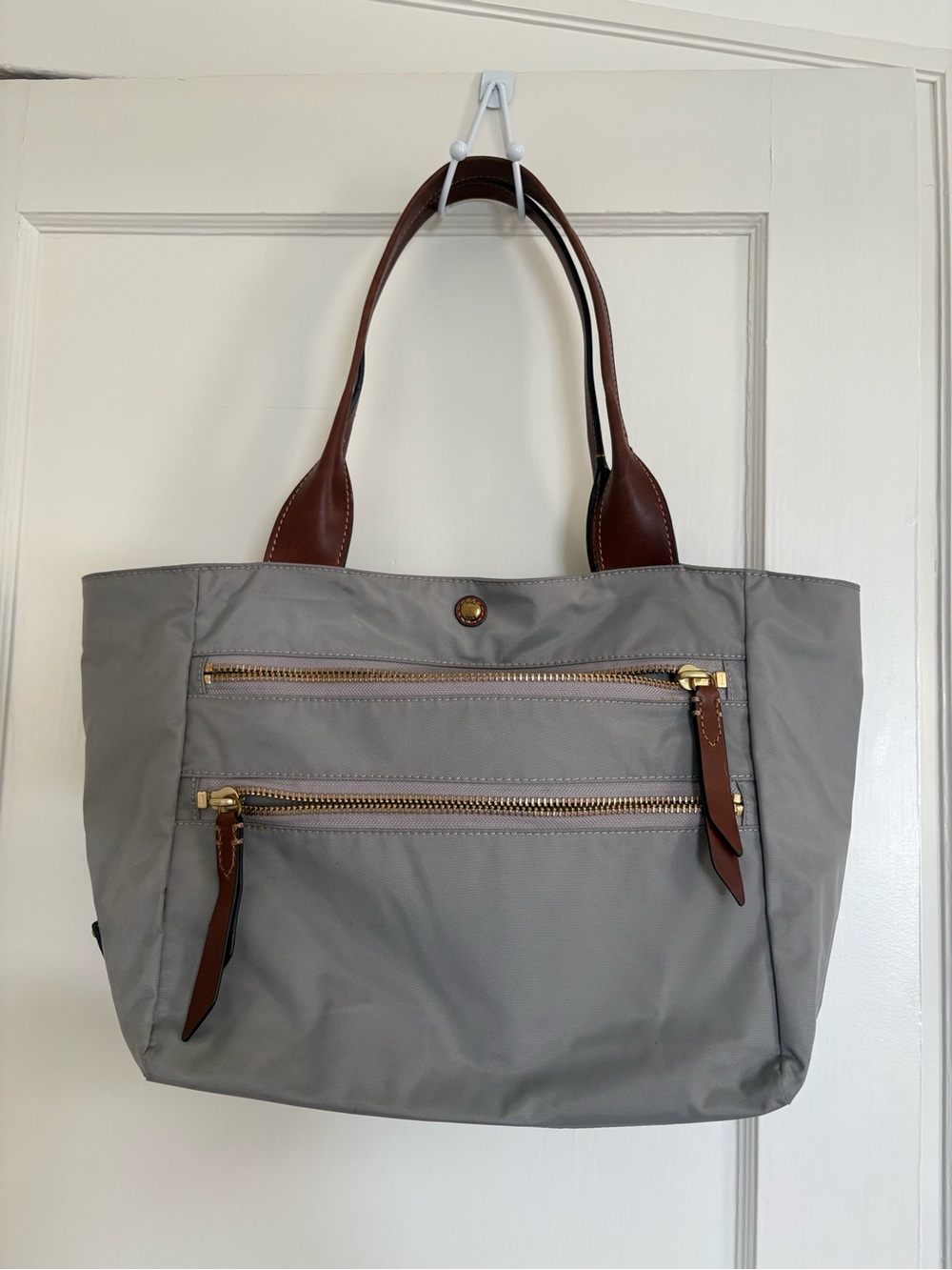 FRYE Ivy Durable Grey Nylon with Leather Trim Large Shoulder Tote Bag
